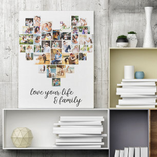 Hjärtformat 36 fotoskollage Kärlek Liv Familj Canvastryck