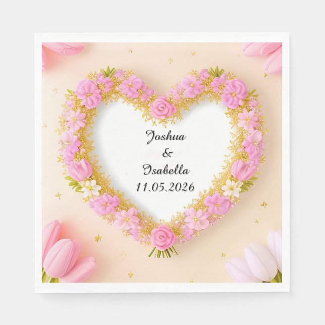 Hjärtformat blomsterfyrkant pappersservett (Framsidan)