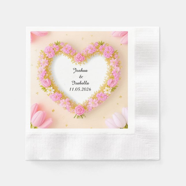 Hjärtformat blomsterfyrkant pappersservett (Framsidan)