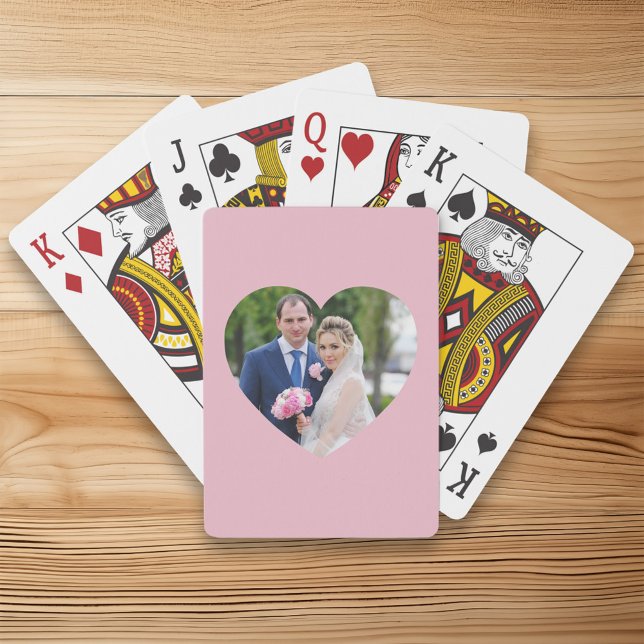 Hjärtformat bröllopsfoto rosa casinokort (Heart Shaped Wedding Photo Pink Poker Cards)
