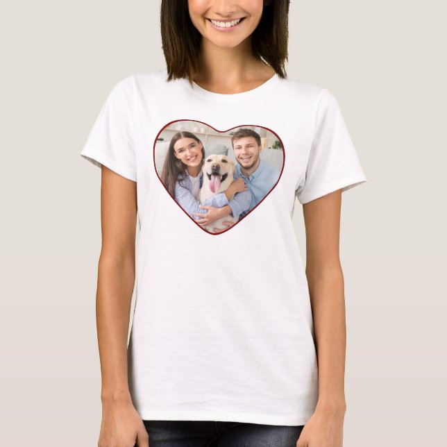 Hjärtformat foto anpassad färg t shirt (Framsida)