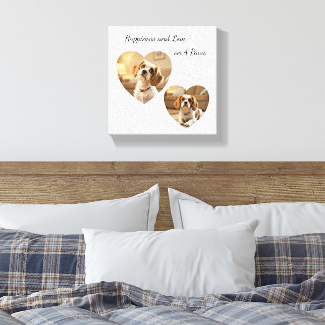 Hjärtformat hunddesign – ”Lycka på fyra klor” Canvastryck (Insitu (sovrum))