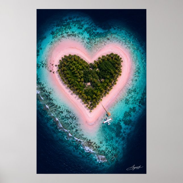 Hjärtformat rosa sandö satellitvy poster (Framsidan)