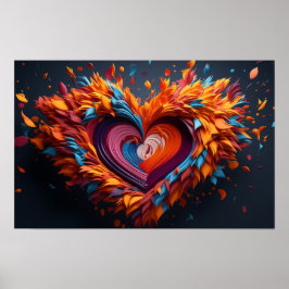 Hjärtformer i 3D i levande färg Poster