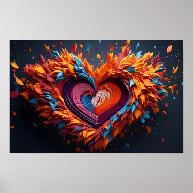 Hjärtformer i 3D i levande färg Poster (Framsidan)