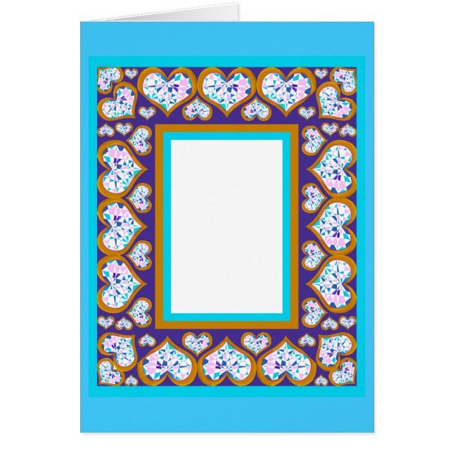 Hjärtformsdiamanter guld aqua ram notecard OBS kort (Framsidan)