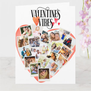 Hjärtformsfoto Montage Big Valentine Day Kort