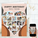 Hjärtfoto Collage Personlig Coola Birthday Kort<br><div class="desc">Säg Grattis på födelsedagen med ett kärlek-fotokollage, ett personlig födelsedagskort med groovy abstrakt och retrotypografi. Fotomallen är inställd för att du ska kunna lägga till bilder, som arbetar i rader uppifrån och ned till grund. Fotokollaget innehåller 18 bilder som visas i en blandning av porträtt, liggande och kvadratiska/instagram-format. Grattis på...</div>
