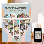 Hjärtfoto Collage Personlig Retro Birthday Kort<br><div class="desc">Säg Grattis på födelsedagen med ett kärlek-fotokollage, ett personlig födelsedagskort med groovy abstrakt och retrotypografi. Fotomallen är inställd för att du ska kunna lägga till bilder, som arbetar i rader uppifrån och ned till grund. Fotokollaget innehåller 18 bilder som visas i en blandning av porträtt, liggande och kvadratiska/instagram-format. Grattis på...</div>