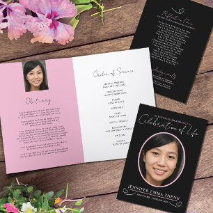 Hjärtfoto för begravning av minnen, rosa svart program