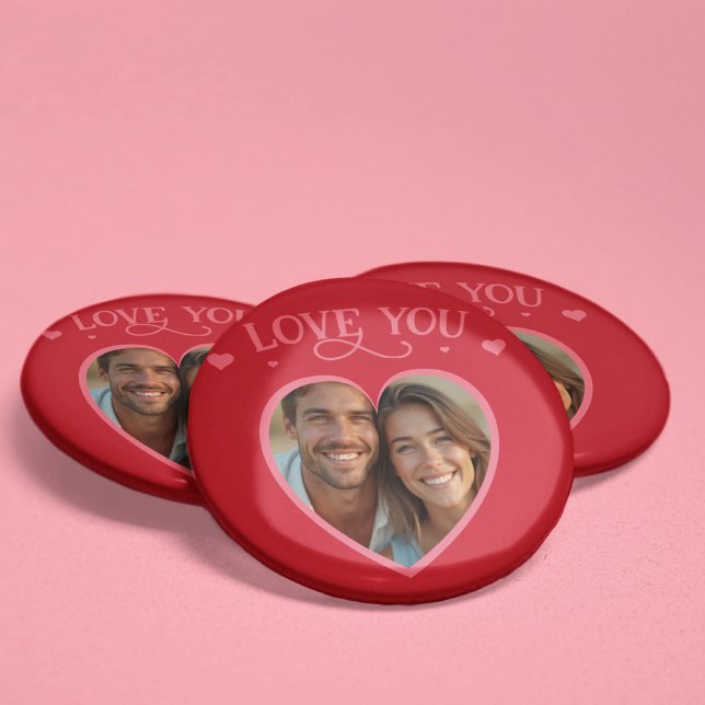 Hjärtfoto KÄRLEK You Valentines gåva Knapp (Heart Photo LOVE YOU Valentine's Gift Button)