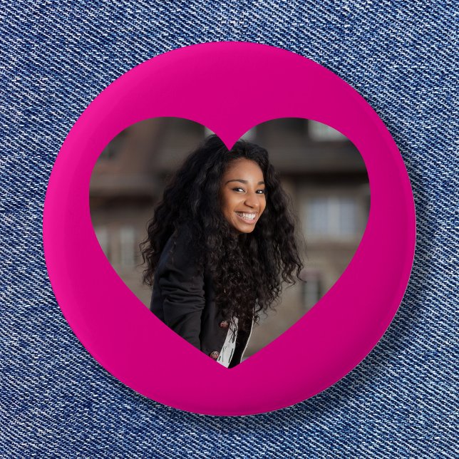 Hjärtfoto varmt rosa knapp (Heart Photo Hot Pink Button)