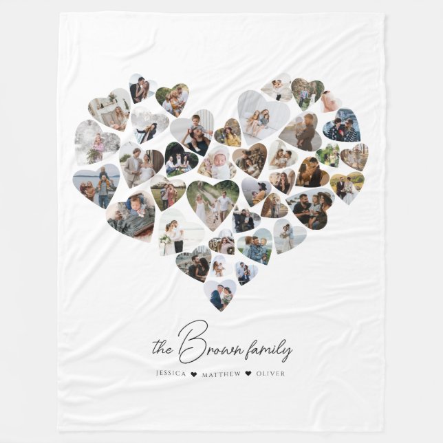 Hjärtfotokollage 39 foton Alla hjärtans dag Fleecefilt (Framsidan)
