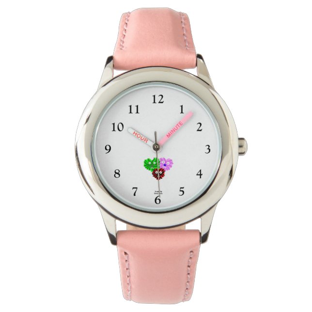 Hjärtfuzzies Barn Rosa Läderband Blocket Armbandsur (Framsida)