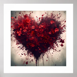 Hjärtfyllnad med sprängda röda blommor poster
