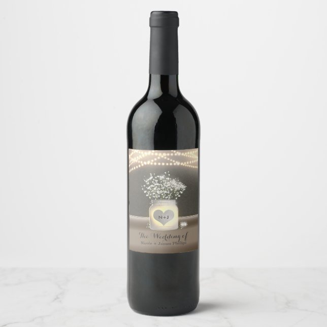 Hjärtglande Mason Burk & Baby's Band Vin-etikett Vinflaska Etikett (Framsida)