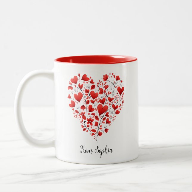 Hjärtgrafik, mors dag Två-Tonad mugg (Vänster)