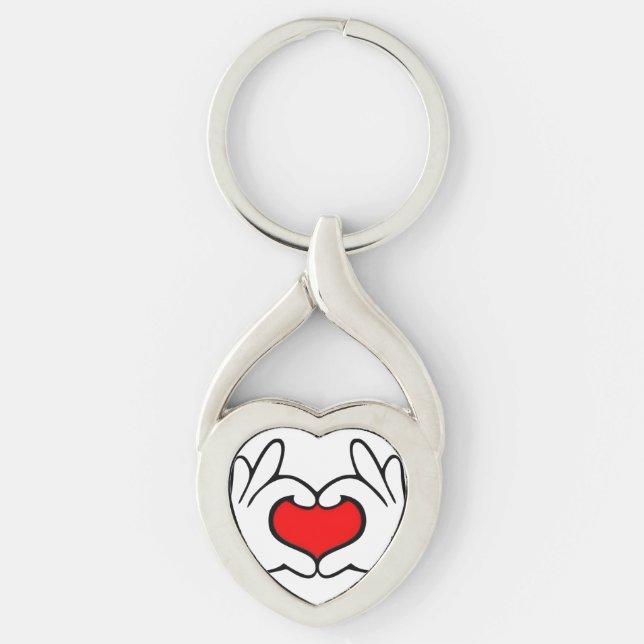 Hjärthand  twisted heart silverfärgad nyckelring (Framsidan)
