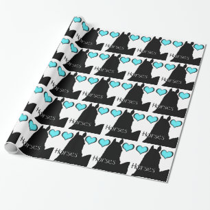Hjärthästar I Aqua Heart (vit bakgrund) Presentpapper