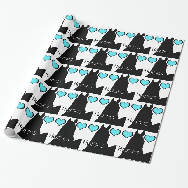 Hjärthästar I Aqua Heart (vit bakgrund) Presentpapper (Utrullad)