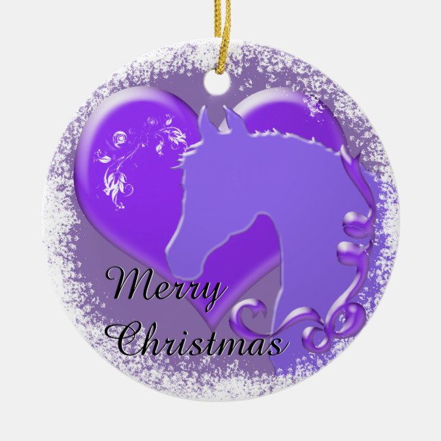 Hjärthästar III Helgdag (Lila Horse/Heart) Julgransprydnad Keramik (Framsidan)