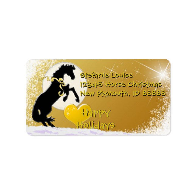 Hjärthästar V Helgdag (gyllene stjärnor) Adressetikett (Framsidan)