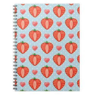 Hjärtjordgubbar med Polka dots och öron Anteckningsbok Med Spiral