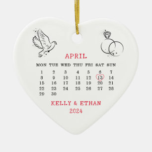 Hjärtkalender Bröllop April 2024 Julgransprydnad Keramik