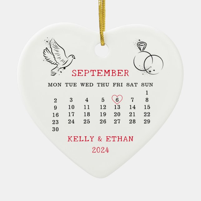 Hjärtkalender gift 2024 julgransprydnad keramik (Framsidan)