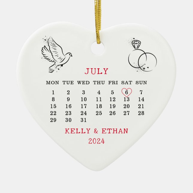 Hjärtkalender, sommaren Bröllop 2024 Julgransprydnad Keramik (Framsidan)