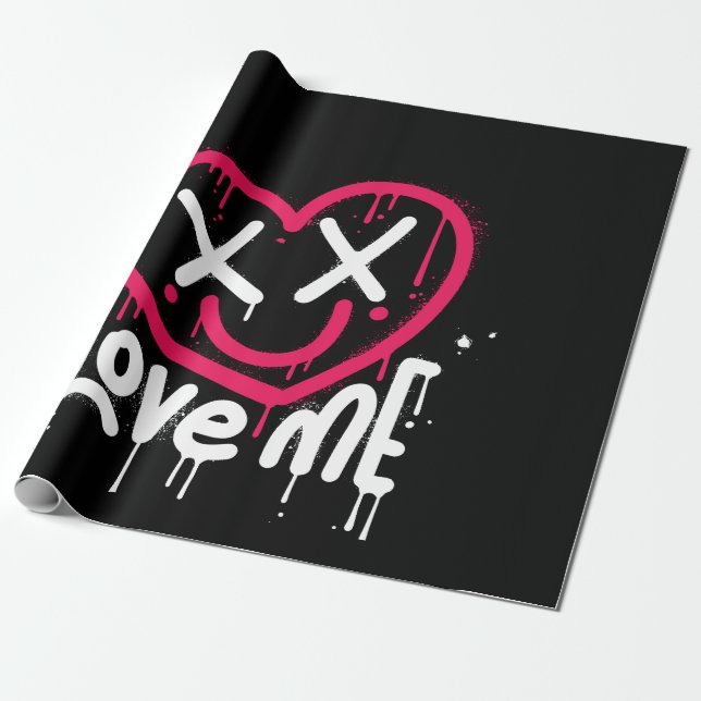 hjärtkaraktär med död ögon och leende besprutad presentpapper (Utrullad)