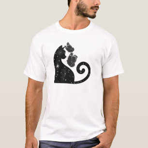 Hjärtkatt med fjärilar Söt kärleks konst T Shirt