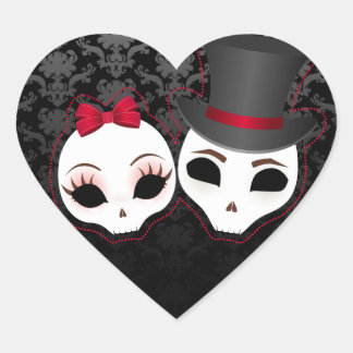 Hjärtklämmare av typen Bride & Groom Skullies (Red Hjärtformat Klistermärke