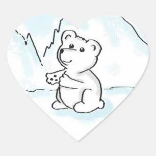 Hjärtklämmare med Baby Polar Björnisolering Hjärtformat Klistermärke