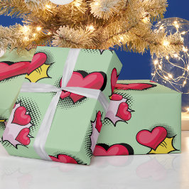 Hjärtklappning vid tecknad bok, rödfärgad och svar presentpapper