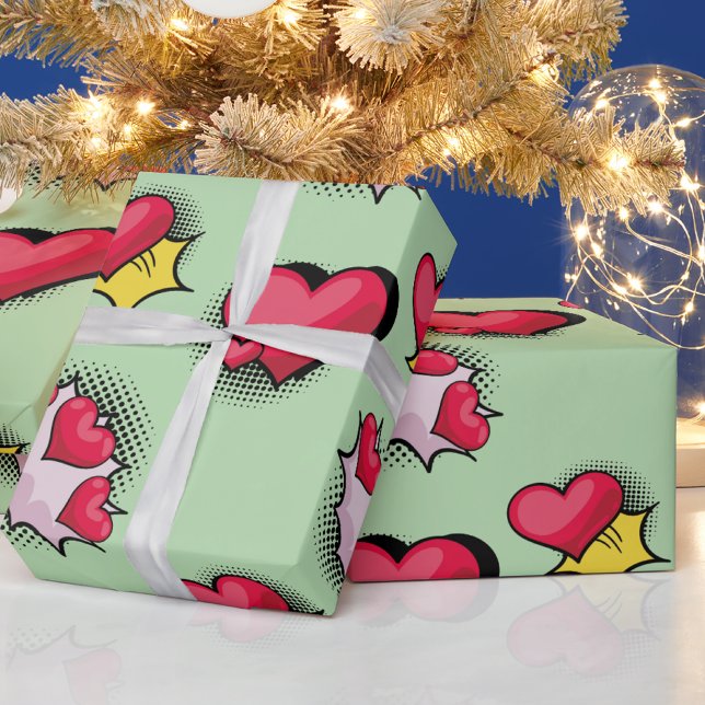 Hjärtklappning vid tecknad bok, rödfärgad och svar presentpapper (Skapare uppladdad)