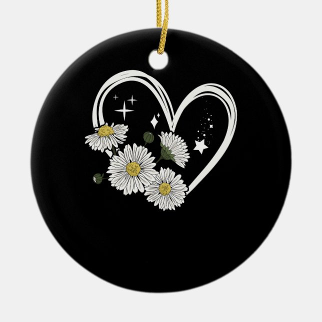 Hjärtkontur med Daisy Flowers Oopsie Daisy Girl Julgransprydnad Keramik (Framsidan)