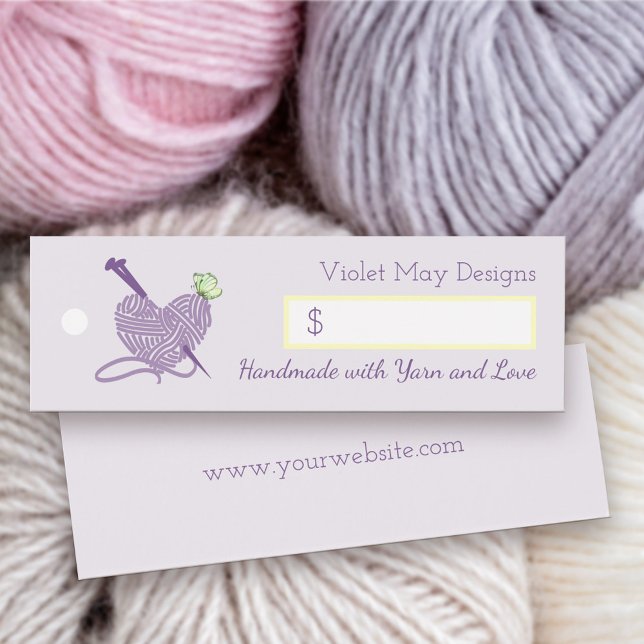 Hjärtkramper för feminin Pastel Heart Knitting Yar Litet Visitkort (Make your own branded price tags - perfect for craft markets and boutique handmade goods)