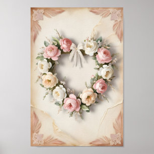Hjärtkrans i shabby chic, hjärtkrans Alla hjärtans Poster