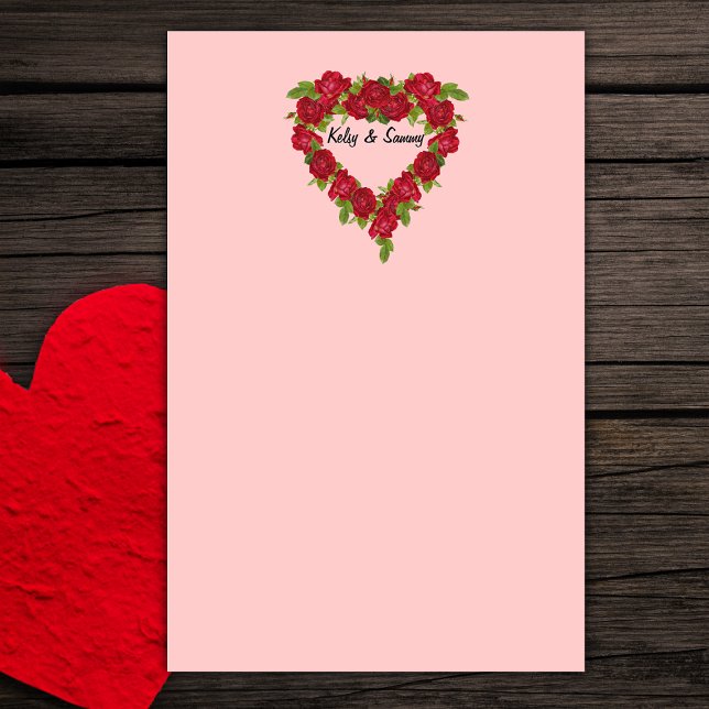 Hjärtkrans Röd ros Brevpapper (Stationery for Valentine's Day, Weddings or engagements.)