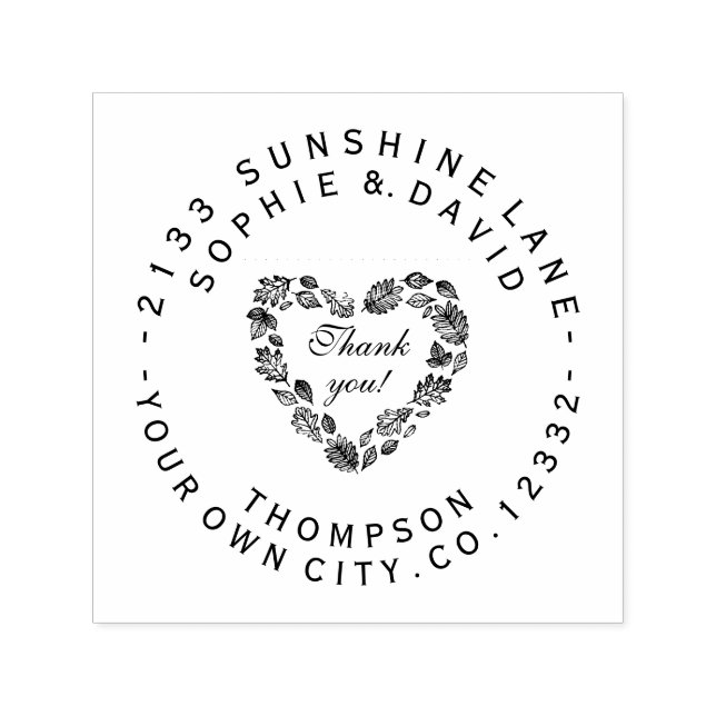 Hjärtkrans Tack Cirkulärt Bröllop Monogram Självfärgande Stämpel (Design)