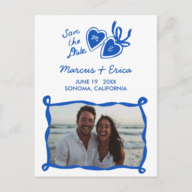 Hjärtlås Anpassningsbar Foto Initialer Spara datum Vykort (Framsida)