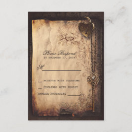 Hjärtlås och nyckel vintage bröllop OSA kort