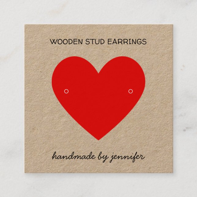 Hjärtledad ljusröd I kärlek Heart Handmade Earring Fyrkantigt Visitkort (Framsida)