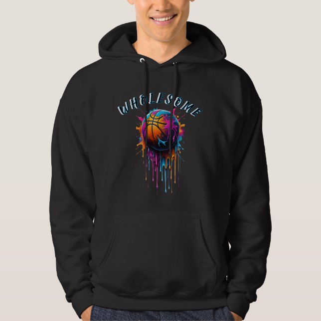 Hjärtlig Basket Regnbåge Målarfärgsdrippar Sport D Hoodie (Framsida)