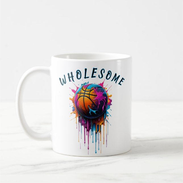 Hjärtlig Basket Regnbåge Målarfärgsdripps Sport Dr Kaffemugg (Vänster)