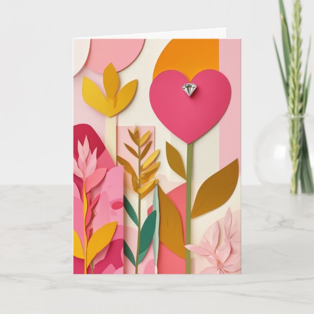Hjärtlig blomning med diamantglans kort (Framsida)