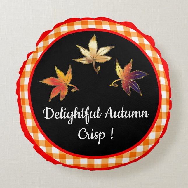 Hjärtlig Höst Knapra Whimsical Löv Rund Kudde (Framsidan)