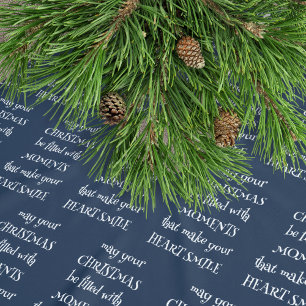 Hjärtlig jul Citat Mönster White Navy Julgransmatta Borstad Polyester