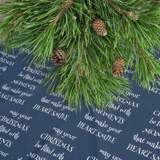 Hjärtlig jul Citat Mönster White Navy Julgransmatta Borstad Polyester (Close up view)